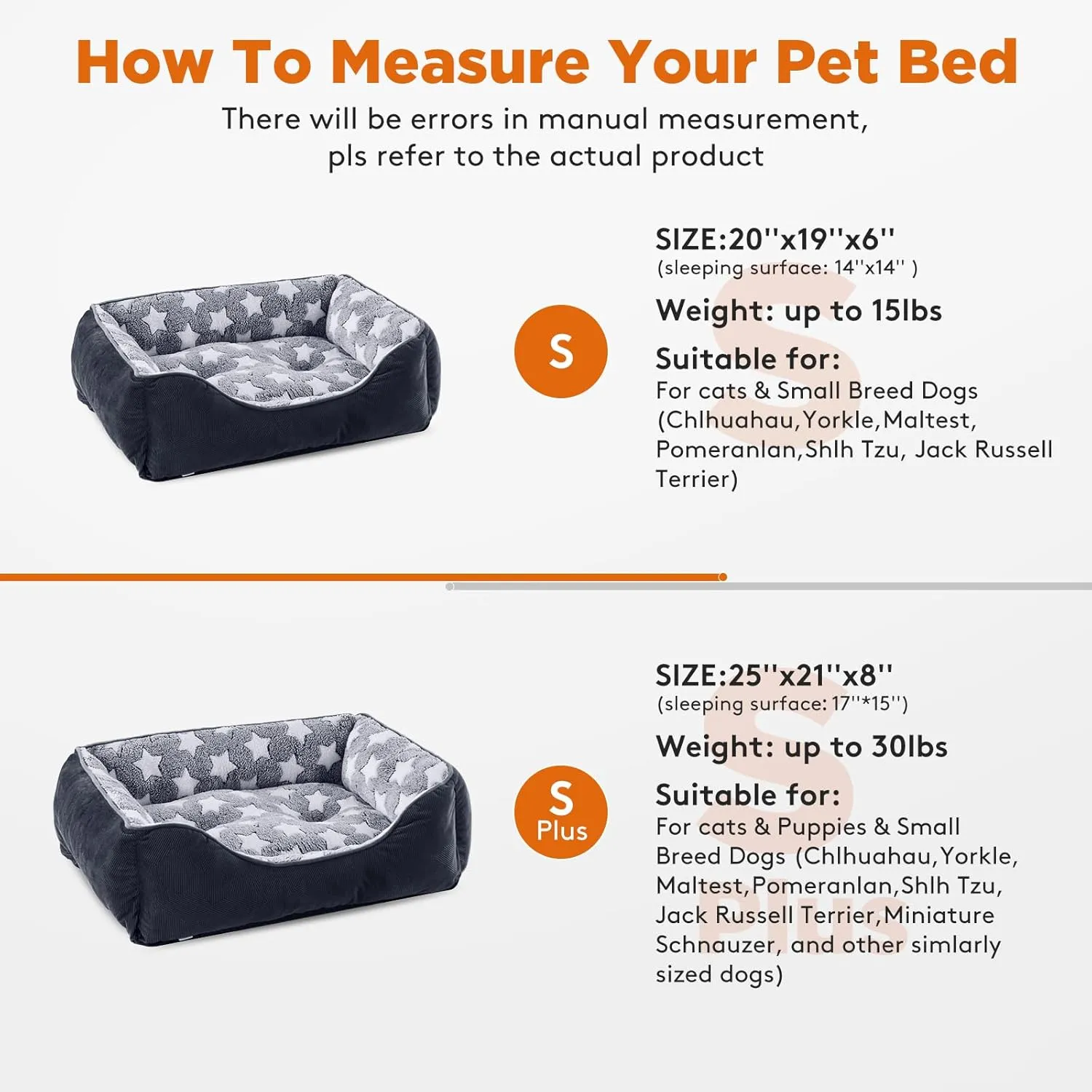 GASUR Rectangle Dog Bed for Large Dogs, Cozy Washable Bed Orthopedic Dog Sofa Bed, Pet Cuddler Anti-Slip Bottom, Soft Calming Sleeping Puppy Warming Puppy Bed (S Plus (25"x 21"x 8"), Black)