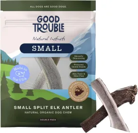 Good Trouble Premium Elk Antlers for Small Dogs  2 Pack Split Pets - All-Natural, Shed Antler Chews for Dental Health & Calming - Durable Dog Bones - Cruelty-Free, North American Sourced