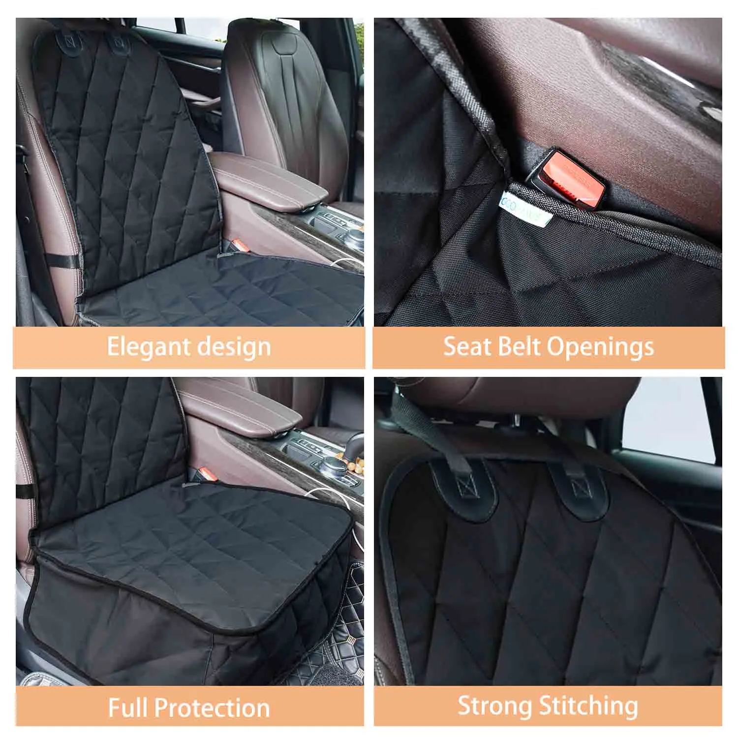 GOOPAWS Quilted Scratchproof Dog Front Car Seat Cover, Black, 40"L