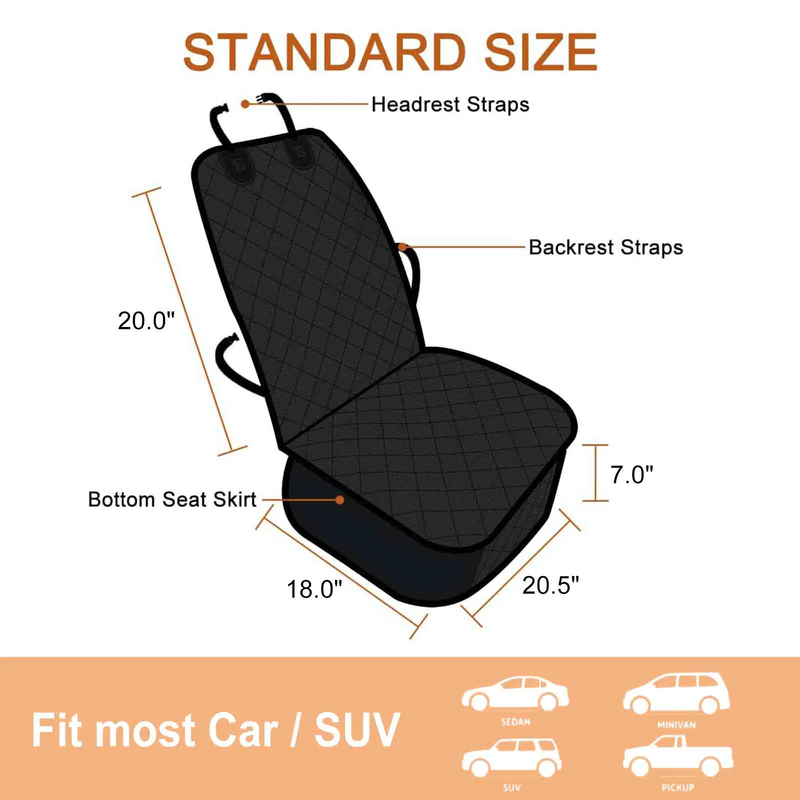 GOOPAWS Quilted Scratchproof Dog Front Car Seat Cover, Black, 40"L