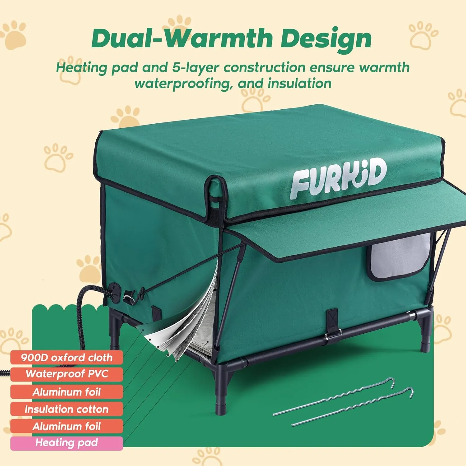 Heated Cat House for Outside, Weatherproof Outdoor Cat House with Heating Pad, Heated Cat Bed Kitty Shelter in Winter, Fully Insulated Cat House for Barns, Feral and Stray Cat