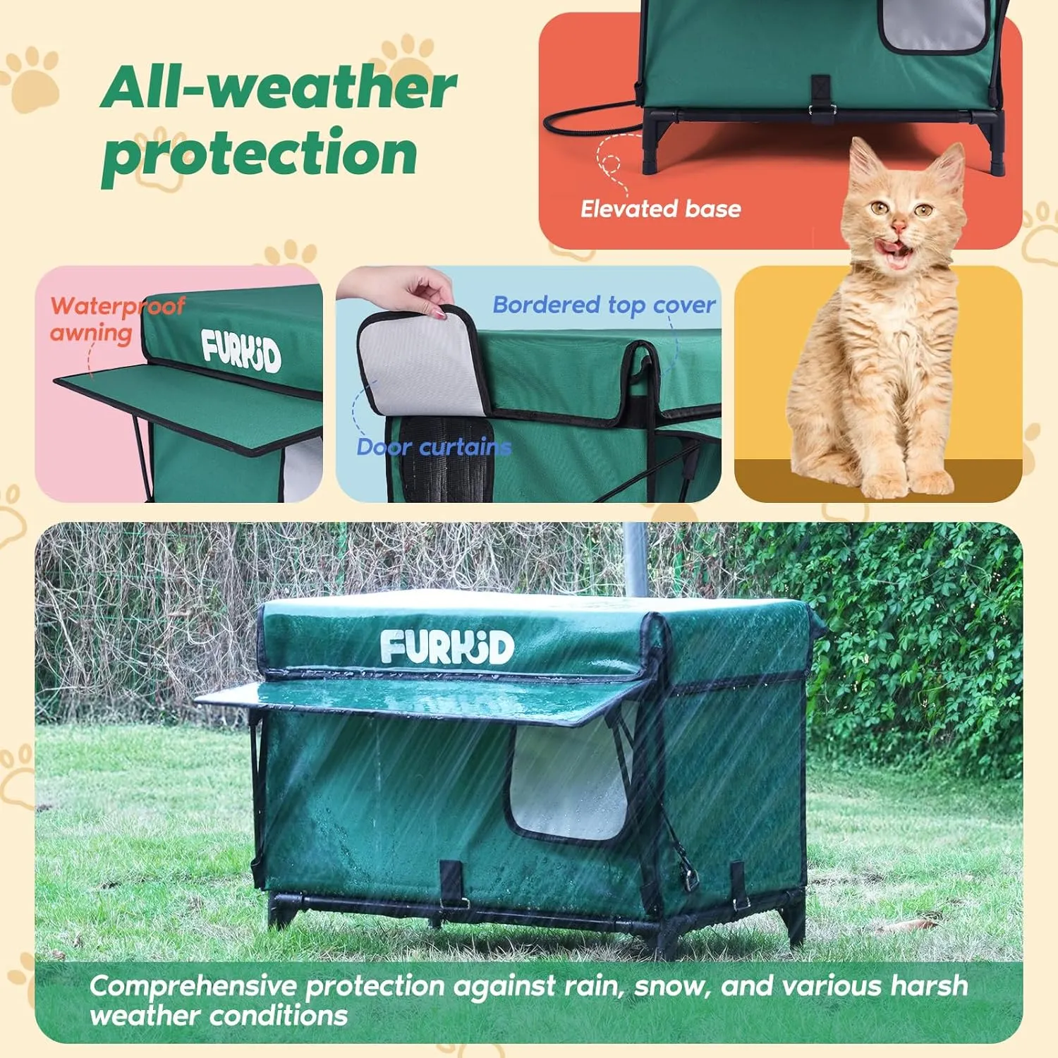 Heated Cat House for Outside, Weatherproof Outdoor Cat House with Heating Pad, Heated Cat Bed Kitty Shelter in Winter, Fully Insulated Cat House for Barns, Feral and Stray Cat