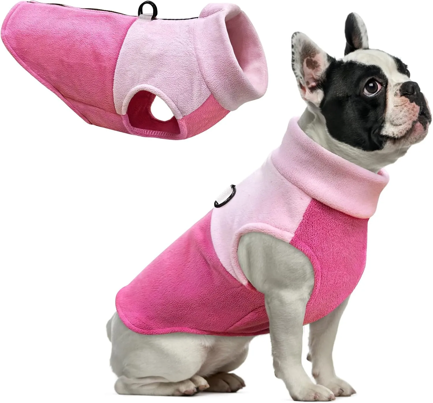 Idepet Dog Fleece Vest Sweater Zip Up Warm Pullover Dogs Jacket with D-Ring Leash Winter Cold Weater Coat Pet Sweatershirt Clothes Hoodie for Small Medium Dogs Boy Girl (Pink/Rose Red, XXL)