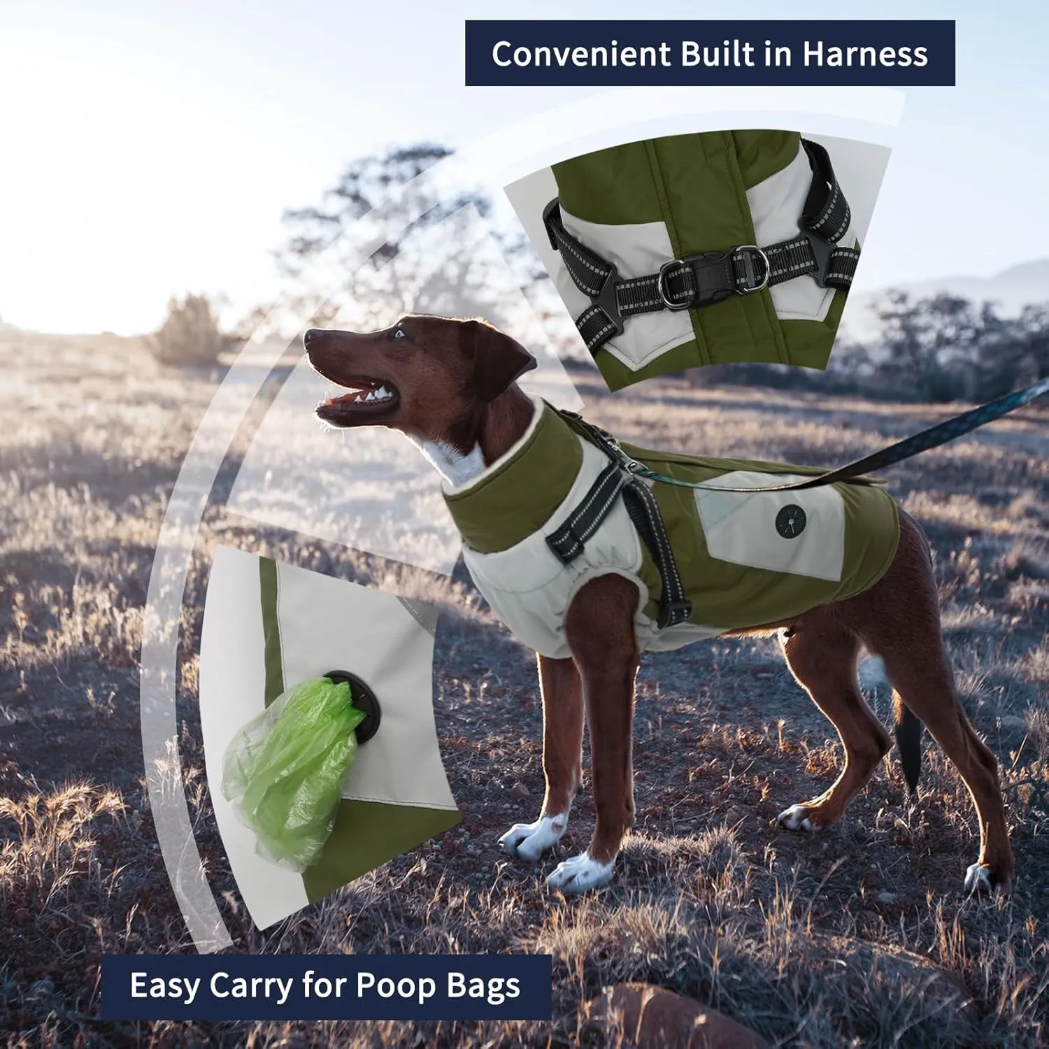 IECOii Warm Small Dog Coat Harness with D Ring -Green,Small- Zip Small Dog Jacket Winter Reflective, Fleece Lined Dog Snowsuit Snow Jacket,Pet Clothes for Small Dogs Yorkshire Terrier Bichon Shih Tzu