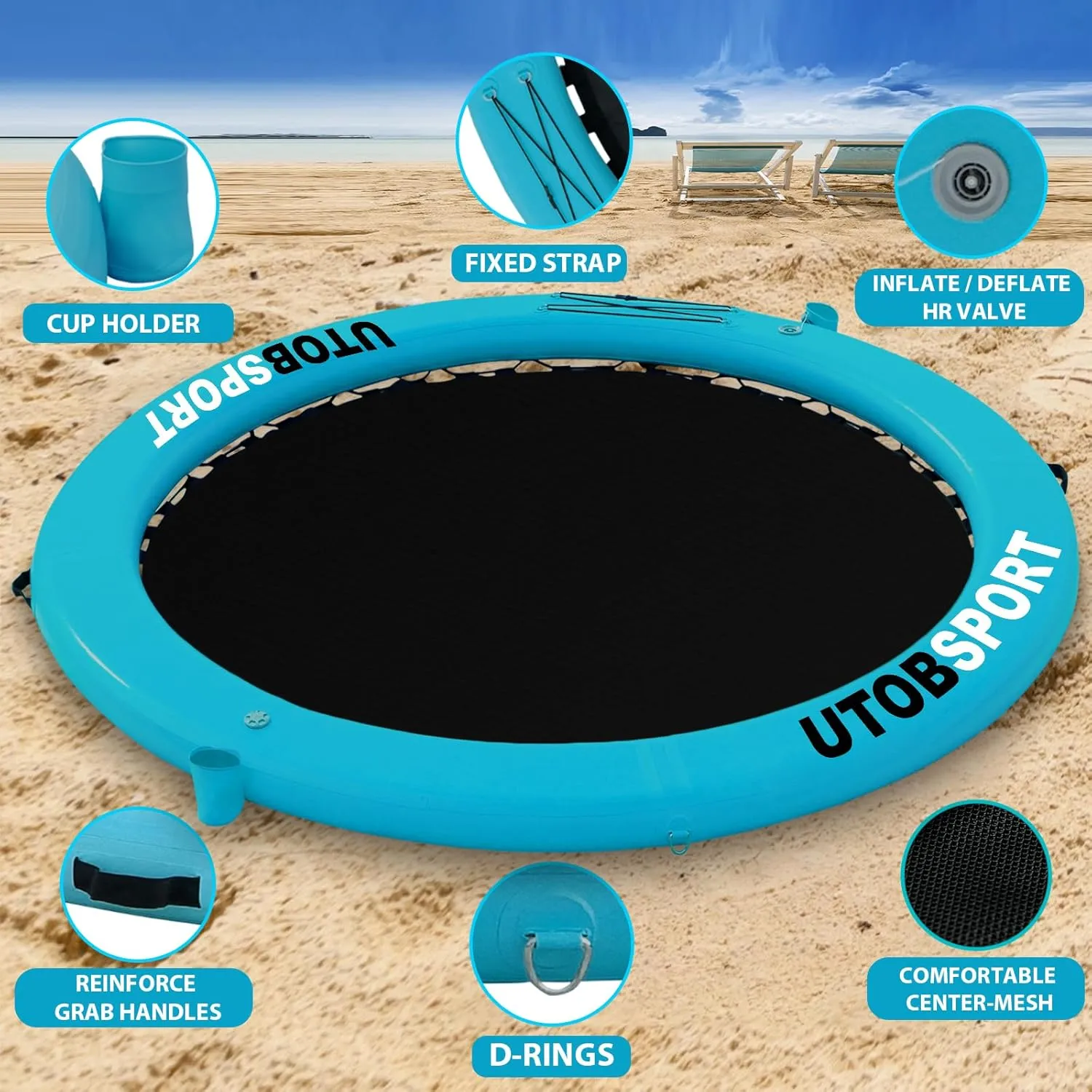 Inflatable Water Hammock Floating Dock 8x8 FT Water Floating Island Raft for Lake Boat Pool Ocean | Adults Kids Dogs, with W/Cupholder & Pump