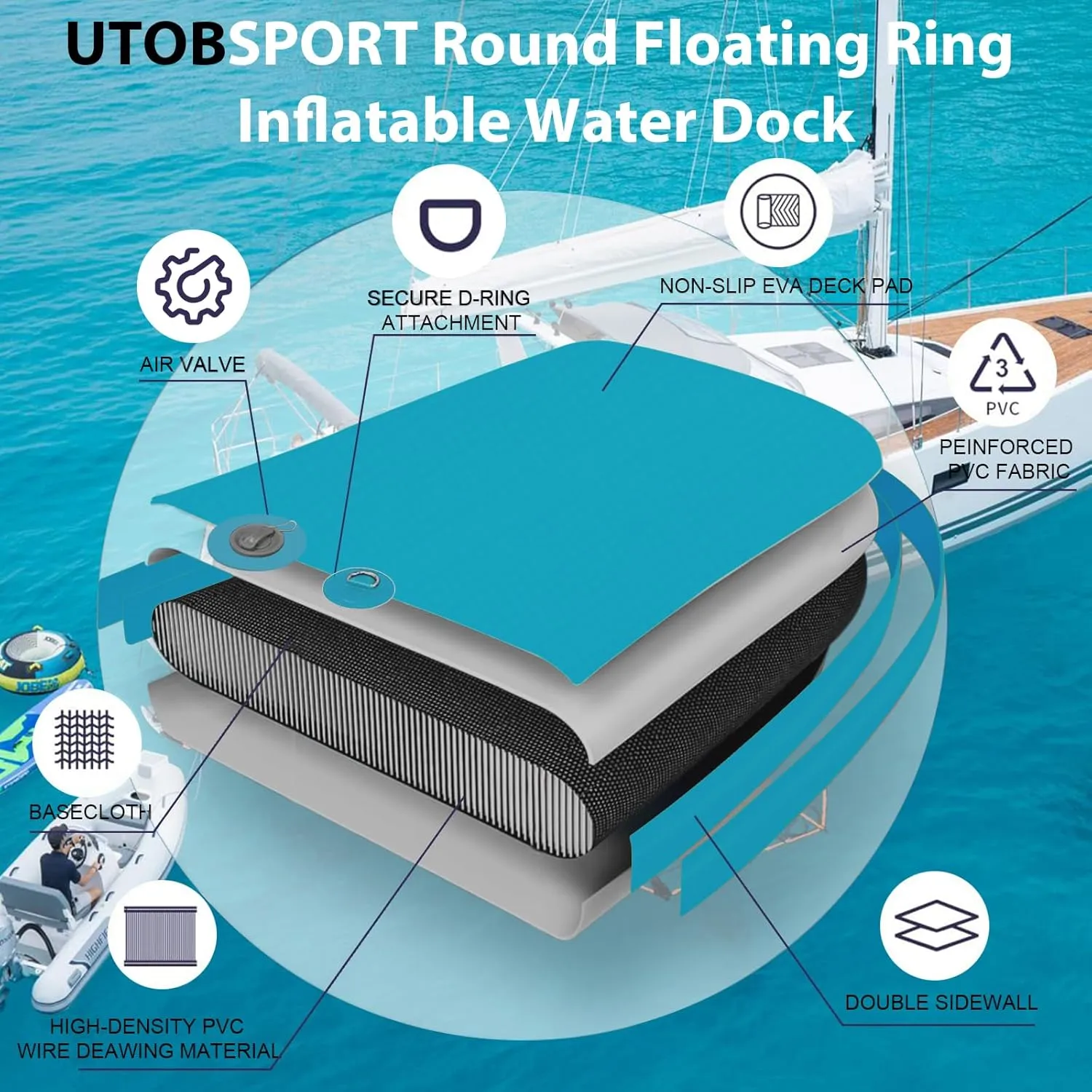 Inflatable Water Hammock Floating Dock 8x8 FT Water Floating Island Raft for Lake Boat Pool Ocean | Adults Kids Dogs, with W/Cupholder & Pump