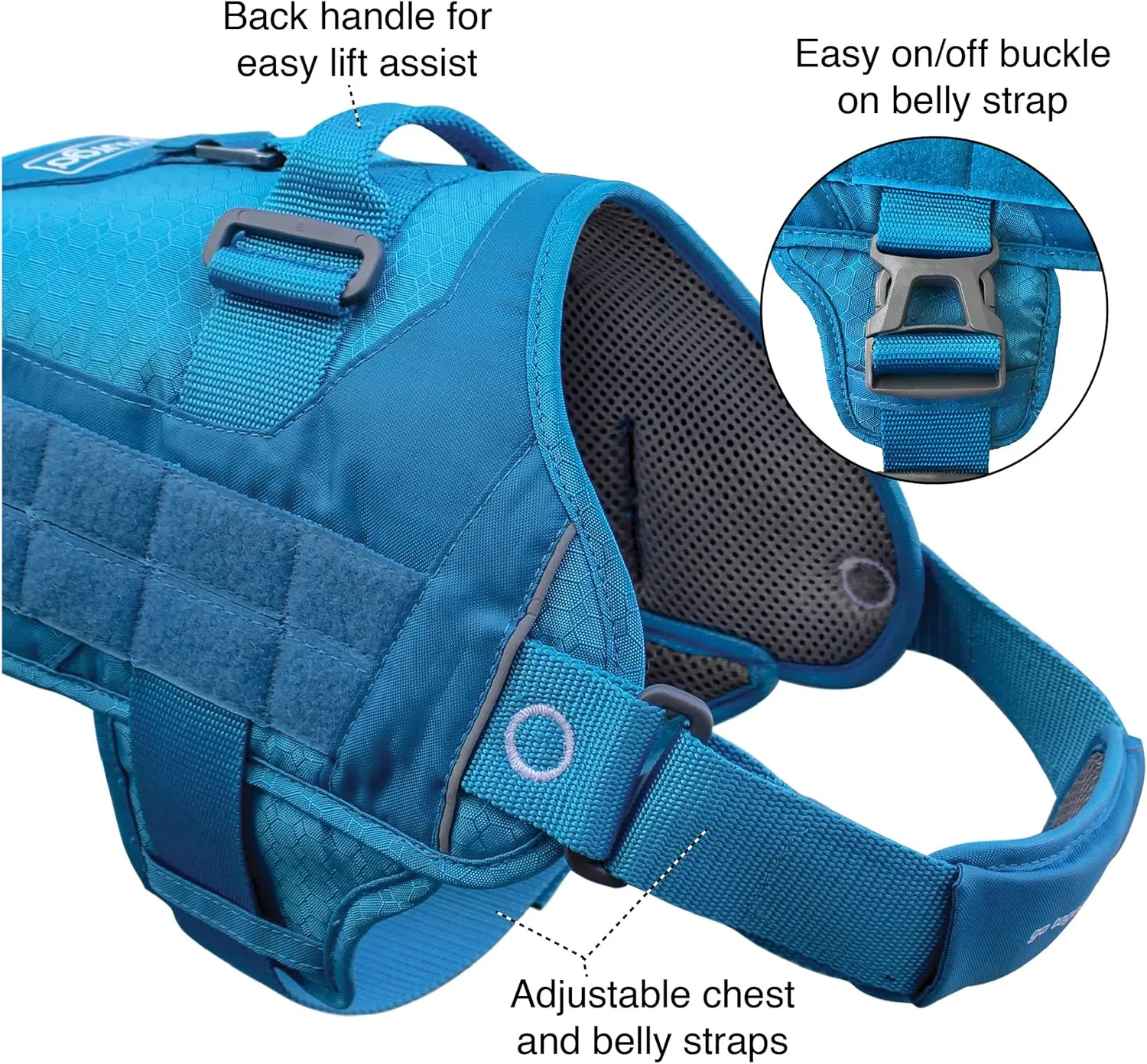 Kurgo MOLLE Clip Compatible Tactical Dog Harness, MOLLE Vest for Dogs, Service Dog Training Vest, RSG Townie Dog Harness for Small, Medium & Large Dogs (Large, Black)