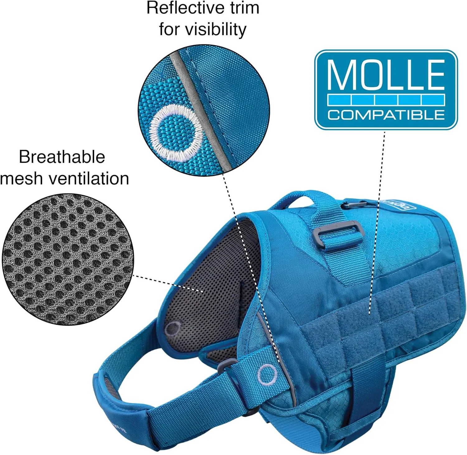 Kurgo MOLLE Clip Compatible Tactical Dog Harness, MOLLE Vest for Dogs, Service Dog Training Vest, RSG Townie Dog Harness for Small, Medium & Large Dogs (Large, Black)