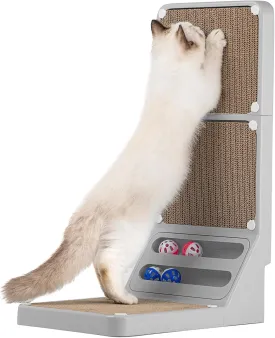 L-Shaped Cat Scratching Board and Ball - Wall Scratcher for Indoor Cats With Replacement Pads - Grey