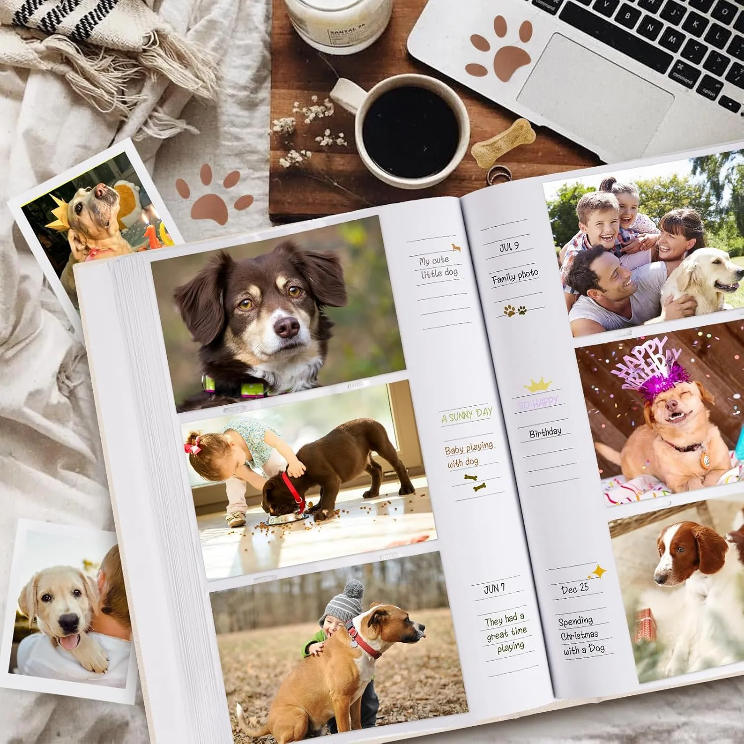 Lanpn Cute Puppy Photo Album 4x6 300 Pockets, Linen Cover A DOG'S LIFE Holds 300 Horizontal 4 x 6 Photos with Memo Writing Area Dogs Memory Book Keepsake for Dog Lovers Black