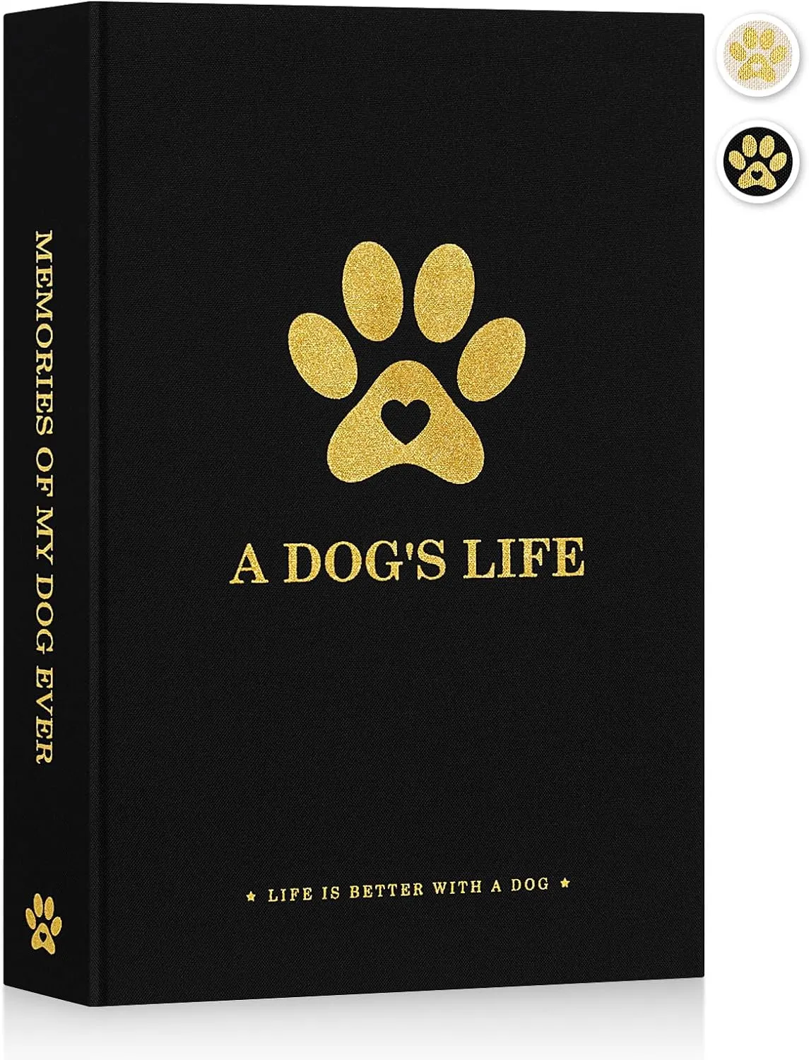 Lanpn Cute Puppy Photo Album 4x6 300 Pockets, Linen Cover A DOG'S LIFE Holds 300 Horizontal 4 x 6 Photos with Memo Writing Area Dogs Memory Book Keepsake for Dog Lovers Black