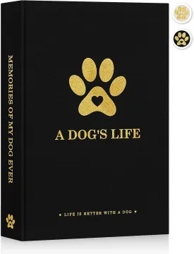Lanpn Cute Puppy Photo Album 4x6 300 Pockets, Linen Cover A DOG'S LIFE Holds 300 Horizontal 4 x 6 Photos with Memo Writing Area Dogs Memory Book Keepsake for Dog Lovers Black
