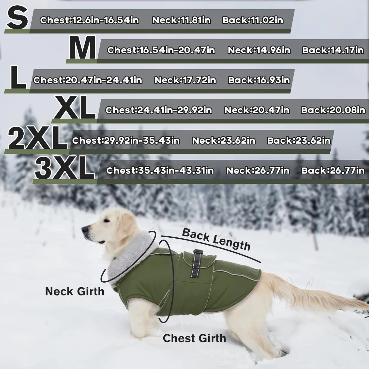 Lelepet Warm Dog Coat Reflective Fleece Vest Waterproof Dog Jacket with Adjustable Buckle Hook & Loop Windproof Cold Weather Coats for Small Medium Large Dogs, Army Green, S