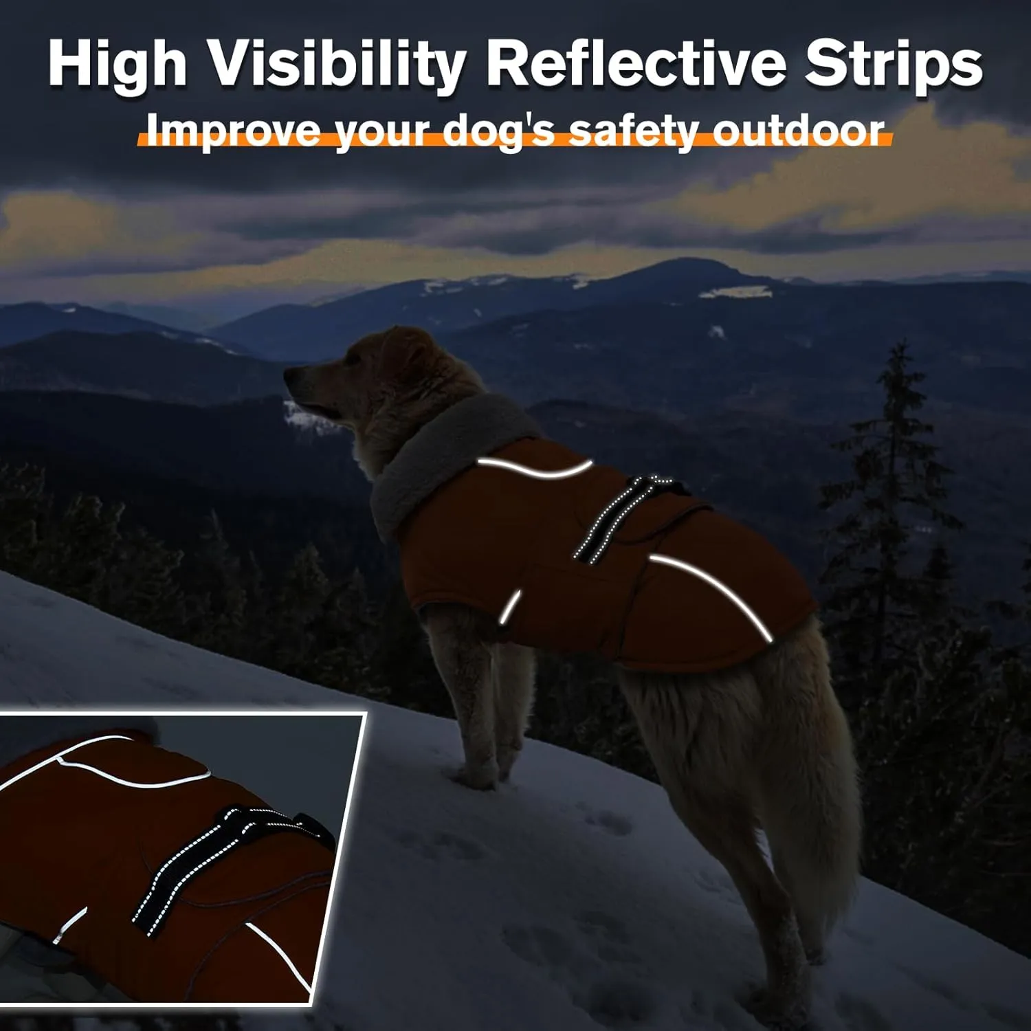 Lelepet Warm Dog Coat Reflective Fleece Vest Waterproof Dog Jacket with Adjustable Buckle Hook & Loop Windproof Cold Weather Coats for Small Medium Large Dogs, Orange, S