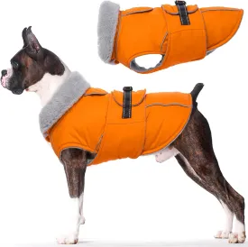 Lelepet Warm Dog Coat Reflective Fleece Vest Waterproof Dog Jacket with Adjustable Buckle Hook & Loop Windproof Cold Weather Coats for Small Medium Large Dogs, Orange, S