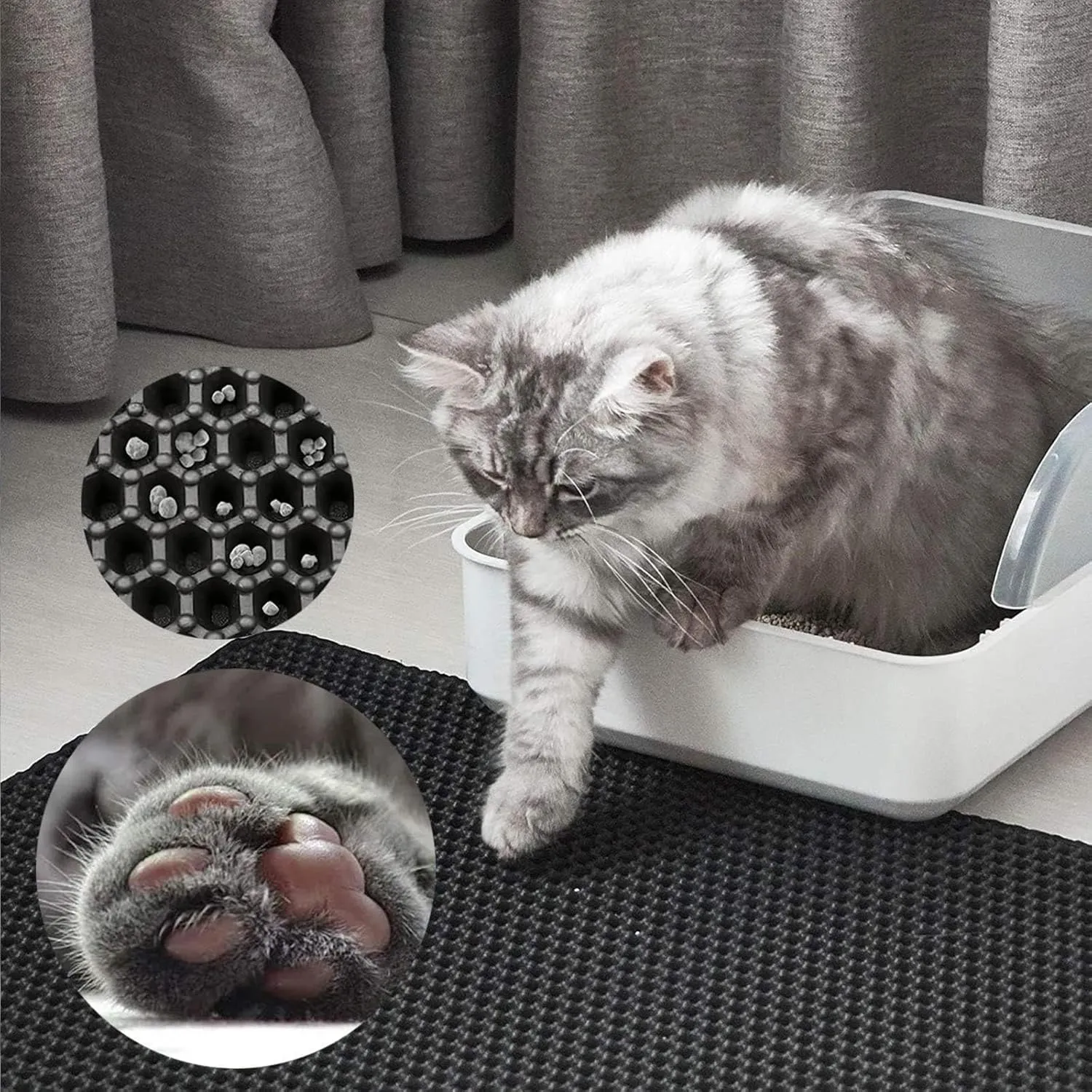 Litter Box Mat, 24X35In/26X46In Honeycomb Double Layer Cat Litter Trap Mats Litter Box Mat Trapper, Less Waste,Soft On Paws,Non-Slip,26X46In-Beige