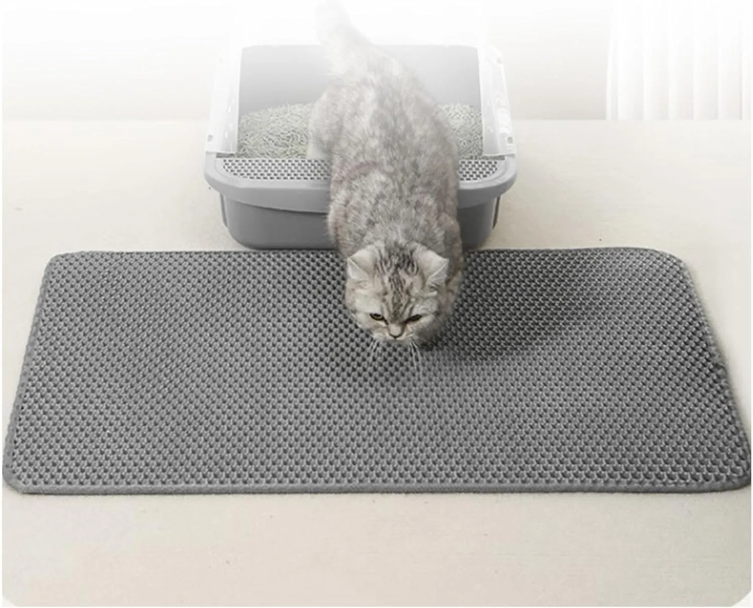 Litter Mat, 24X35In/26X46In Double Layer Easy Clean Litter Pad Cat Litter Trap Mats, Less Waste,Soft On Paws,Non-Slip,24X35In-Gray