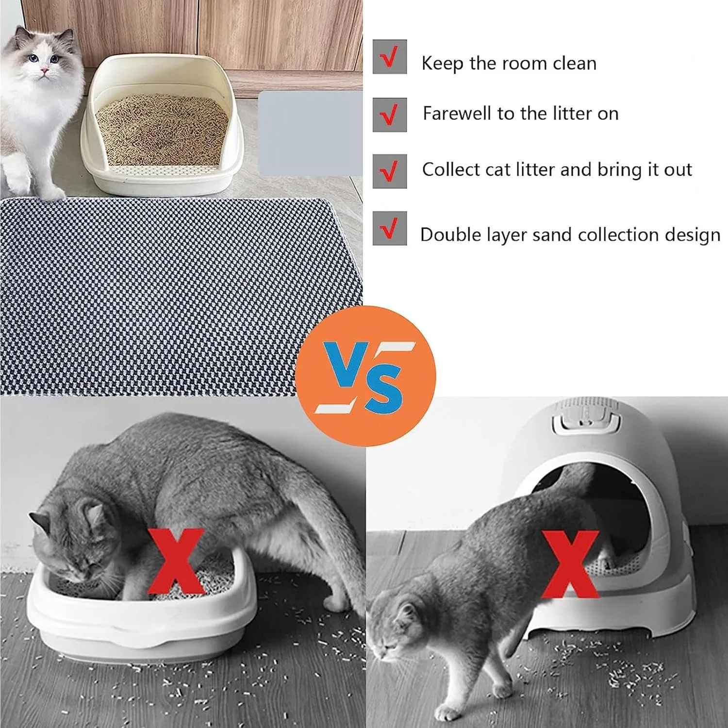 Litter Mat, 24X35In/26X46In Double Layer Easy Clean Litter Pad Cat Litter Trap Mats, Less Waste,Soft On Paws,Non-Slip,24X35In-Gray