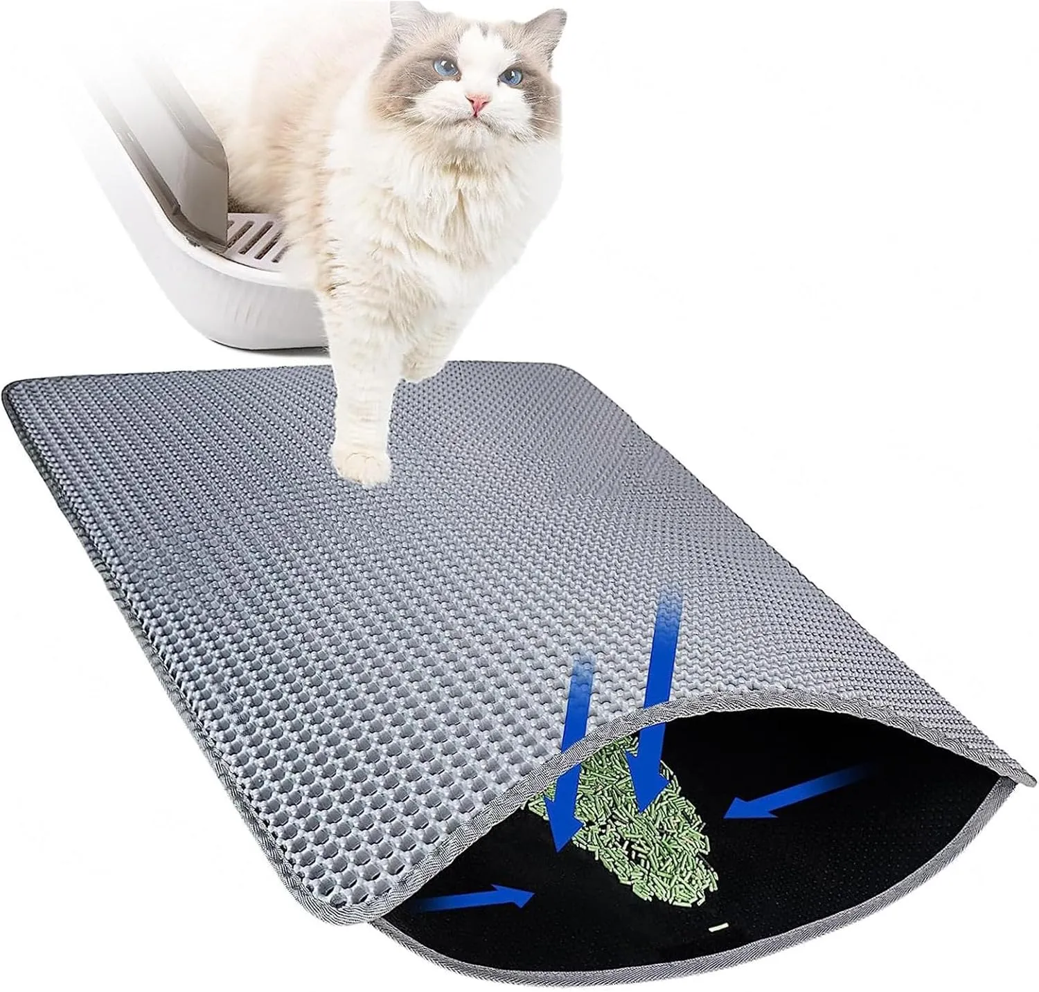 Litter Mat, 24X35In/26X46In Honeycomb Double Layer Cat Litter Trap Mats Cat Litter Mats for Indoor Cats, Less Waste,Soft On Paws,Non-Slip,24X35In-Gray
