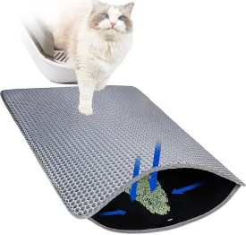 Litter Mat, 24X35In/26X46In Honeycomb Double Layer Cat Litter Trap Mats Cat Litter Mats for Indoor Cats, Less Waste,Soft On Paws,Non-Slip,24X35In-Gray