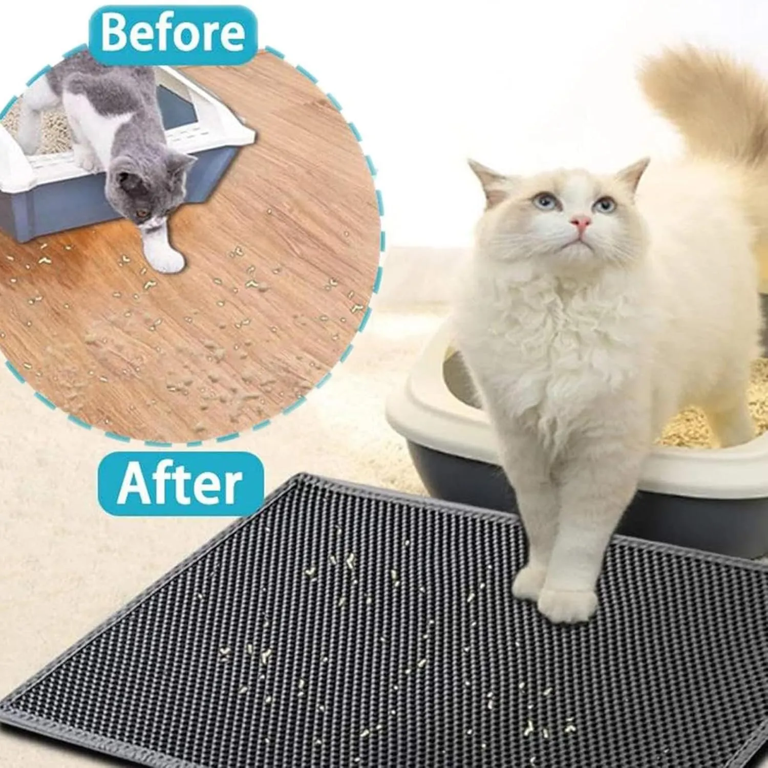 Litter Mat, 24X35In/26X46In Honeycomb Double Layer Cat Litter Trap Mats Cat Litter Mats for Indoor Cats, Less Waste,Soft On Paws,Non-Slip,24X35In-Gray