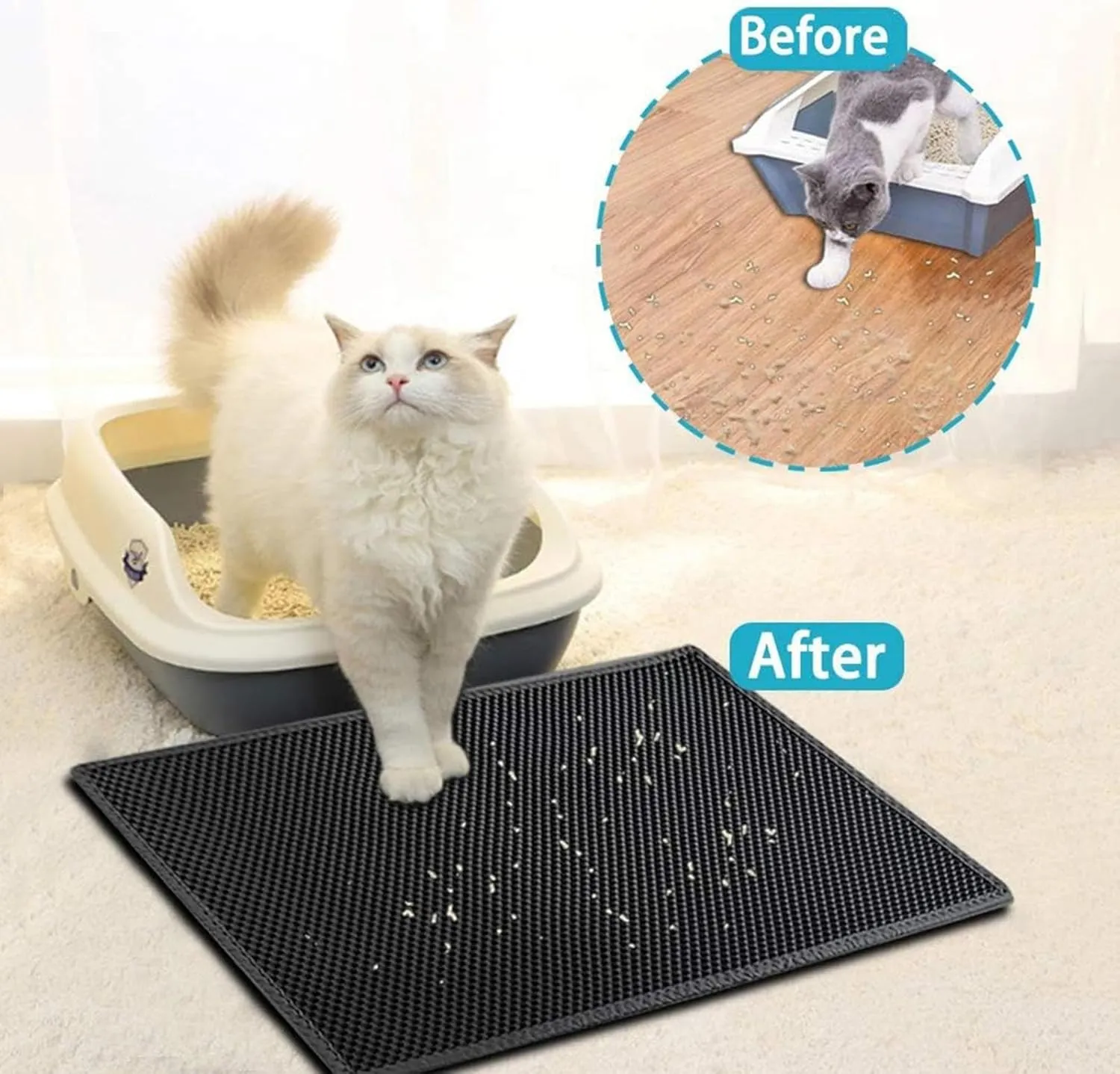 Litter Mat, Honeycomb Double Layer Easy Clean Cat Litter Mat Litter Trapping Mat Less Waste,Soft On Paws,Non-Slip, Cat Litter Trap Mats,Yellow-M