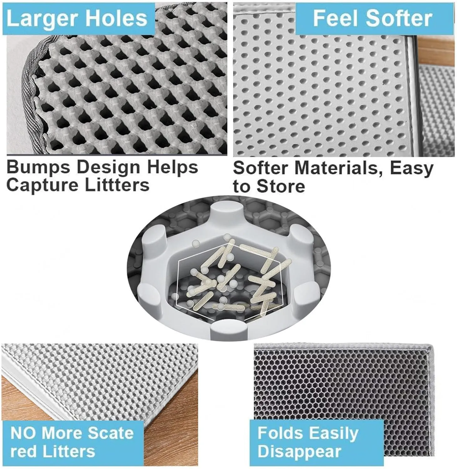 Litter Mat, Honeycomb Double Layer Easy Clean Cat Litter Mat Litter Trapping Mat Less Waste,Soft On Paws,Non-Slip, Cat Litter Trap Mats,Yellow-M