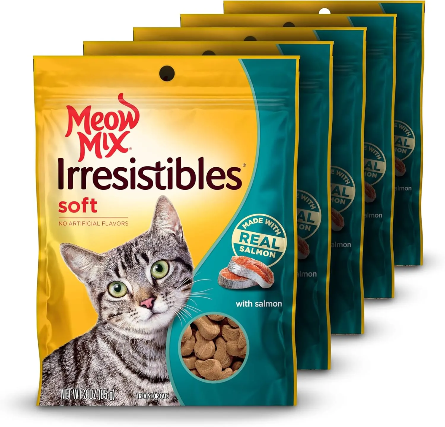 Meow Mix Irresistibles Soft Cat Treats, Salmon, 3 Ounce (Pack of 5)