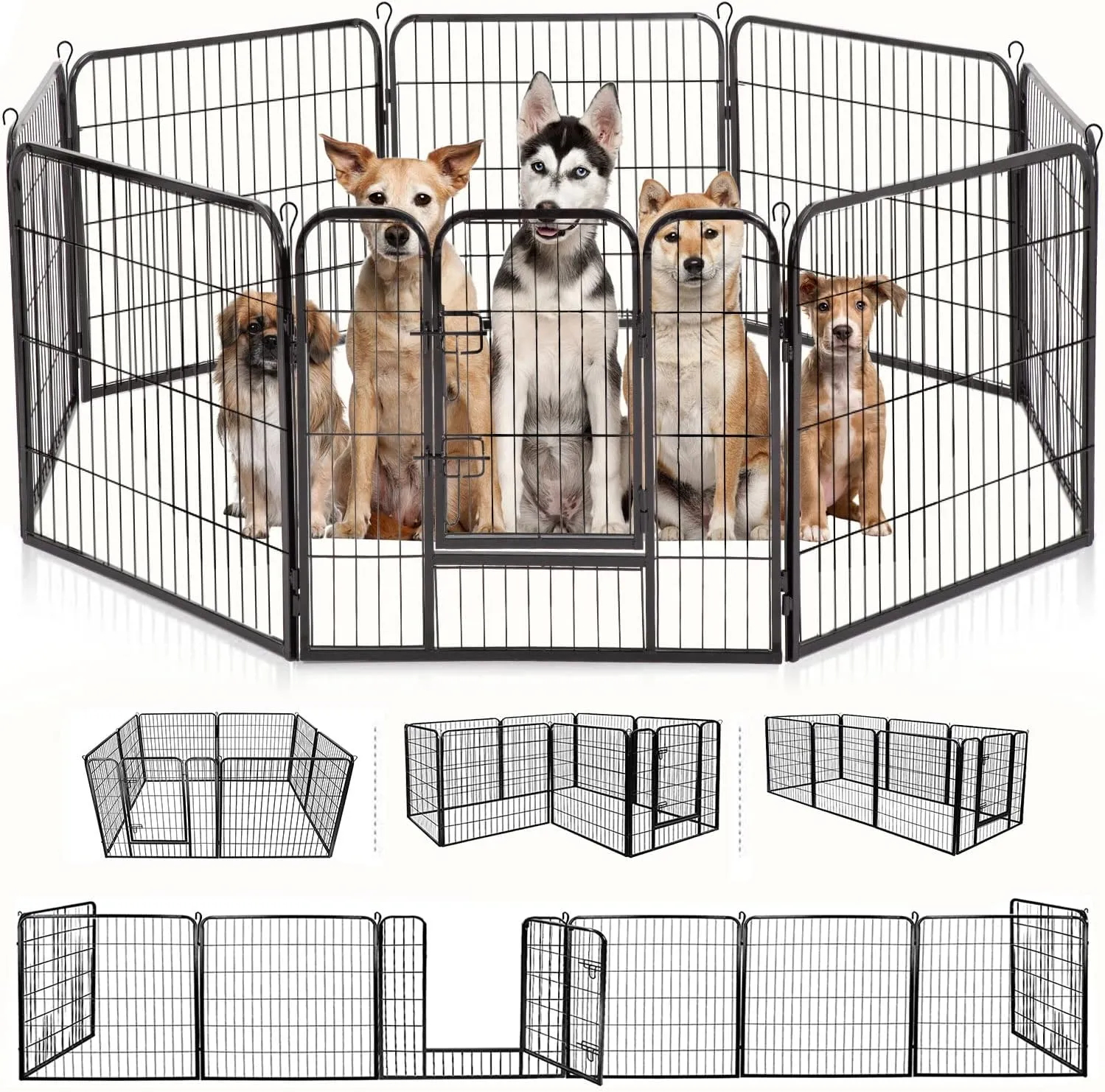 Metal Dog Playpen Fence With Door 24"/ 32" /40" Height 8/16/24/32 Panels