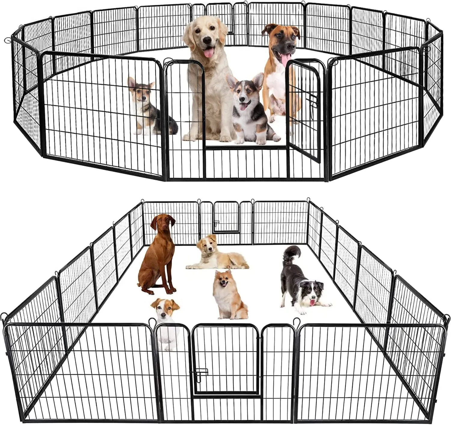 Metal Dog Playpen Fence With Door 24"/ 32" /40" Height 8/16/24/32 Panels