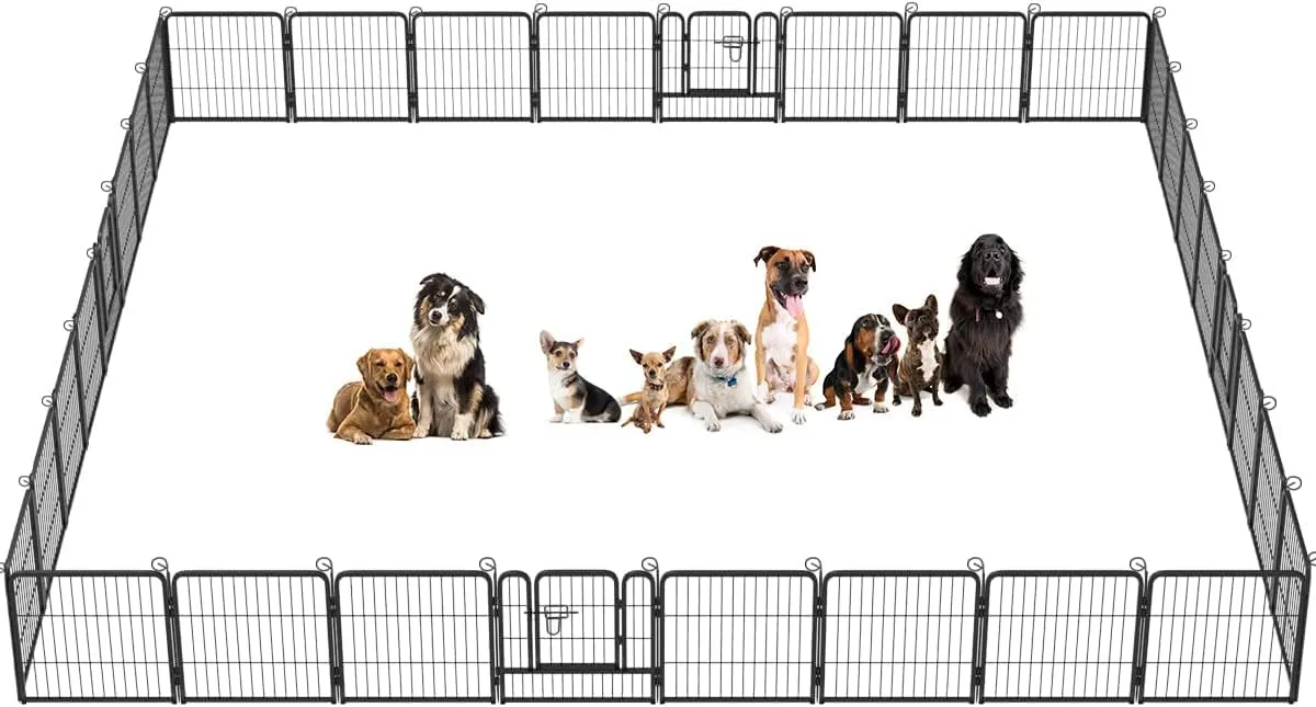 Metal Dog Playpen Fence With Door 24"/ 32" /40" Height 8/16/24/32 Panels