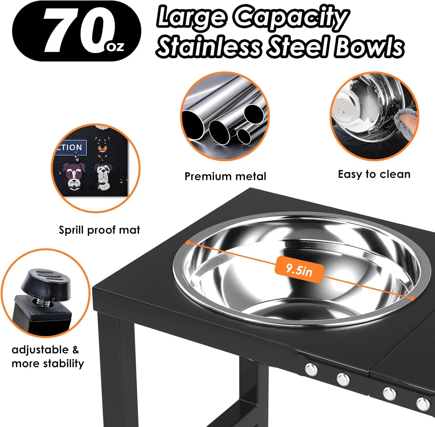 Metal Elevated Dog Bowls for Large   Dogs Raised Dog Bowl Stand with Sprill Proof Mat and 2000ML Dog Bowls, Dog Food & Water Bowls 16" Tall Dog Feeder for Extra Large Breed