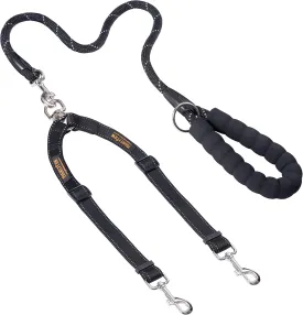 Mighty Paw Double Dog Leash with Rope Handle - Double Leash for Two Dogs No Tangle Design. Split Lead for 2 Pets. Adjustable to Fit All Sized Breeds. Reflective Dual Pet Lead for People with 2 Pups