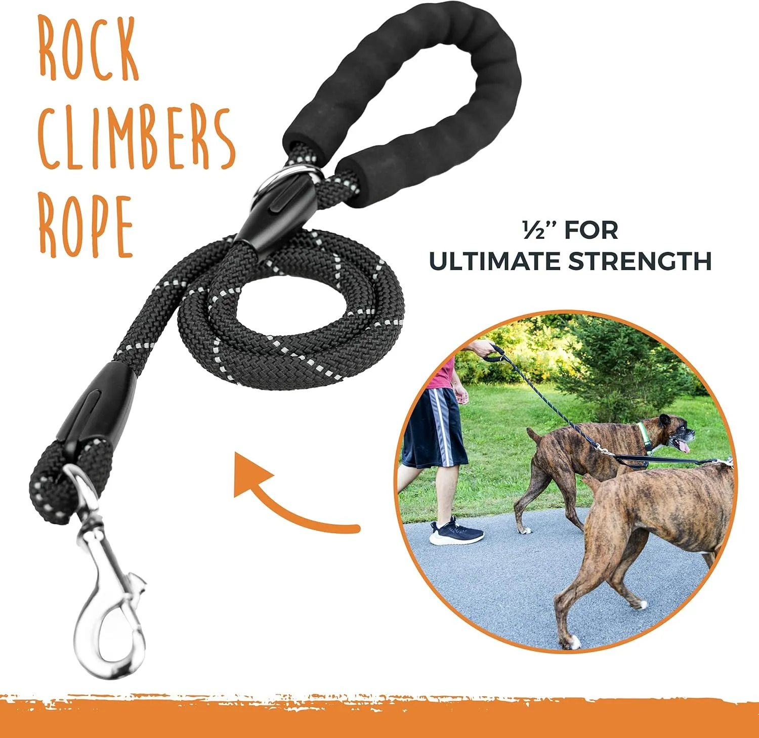 Mighty Paw Double Dog Leash with Rope Handle - Double Leash for Two Dogs No Tangle Design. Split Lead for 2 Pets. Adjustable to Fit All Sized Breeds. Reflective Dual Pet Lead for People with 2 Pups