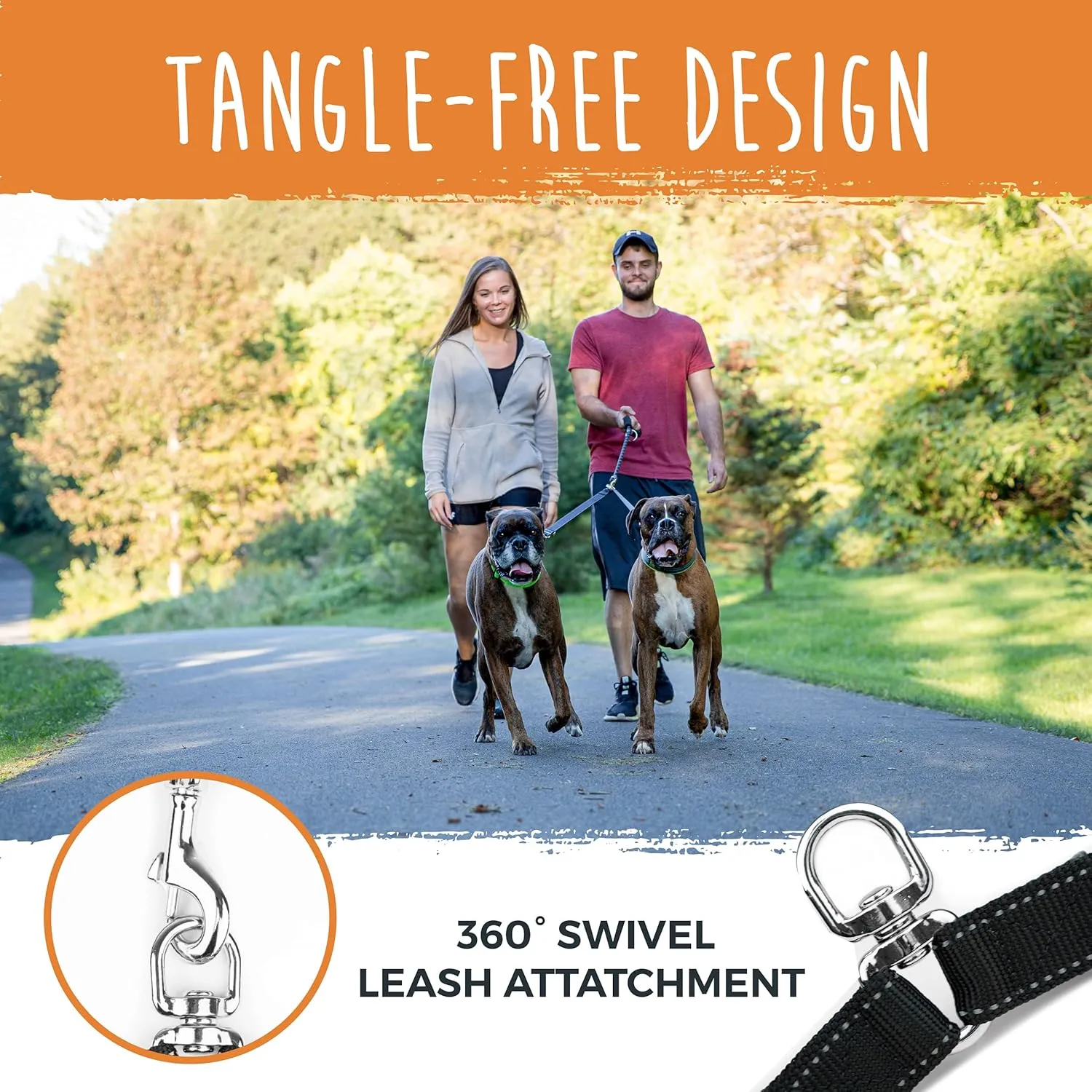 Mighty Paw Double Dog Leash with Rope Handle - Double Leash for Two Dogs No Tangle Design. Split Lead for 2 Pets. Adjustable to Fit All Sized Breeds. Reflective Dual Pet Lead for People with 2 Pups