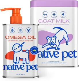 Native Pet Goat Milk Powder for Dogs (120 Scoops) & Omega 3 Fish Oil (8 Oz.) - Organic Goat Milk Great Dog Food Additive for a Healthy Digestive System & Omega 3 Fish Oil