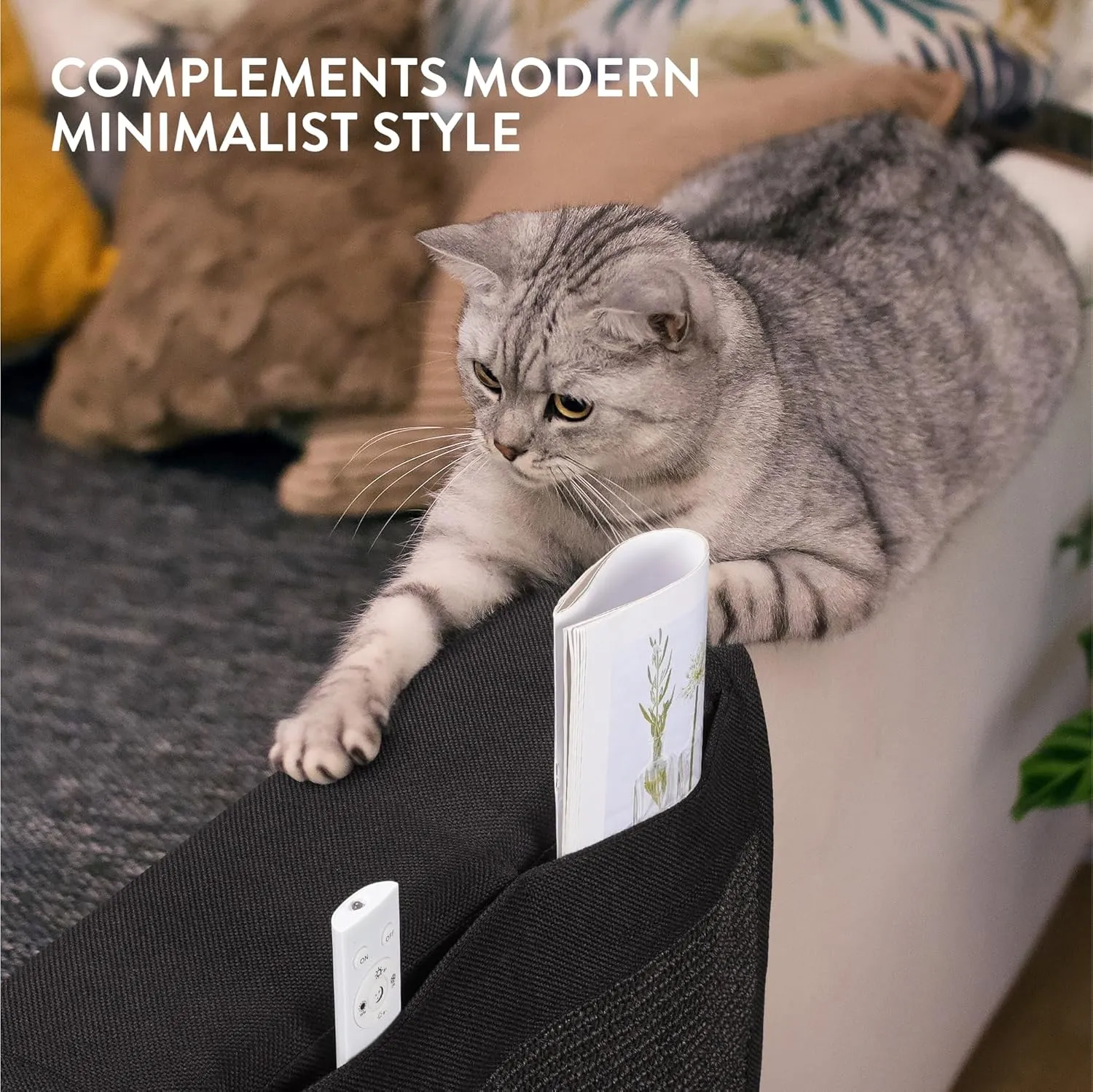 Navaris Cat Scratch Sofa Protector with Storage Space - Durable Sisal Pad - Scratcher Mat to Stop Cats Scratching Furniture - Indoor Cat Scratch Pads Suitable for All Sofas - Black