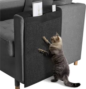 Navaris Cat Scratch Sofa Protector with Storage Space - Durable Sisal Pad - Scratcher Mat to Stop Cats Scratching Furniture - Indoor Cat Scratch Pads Suitable for All Sofas - Black