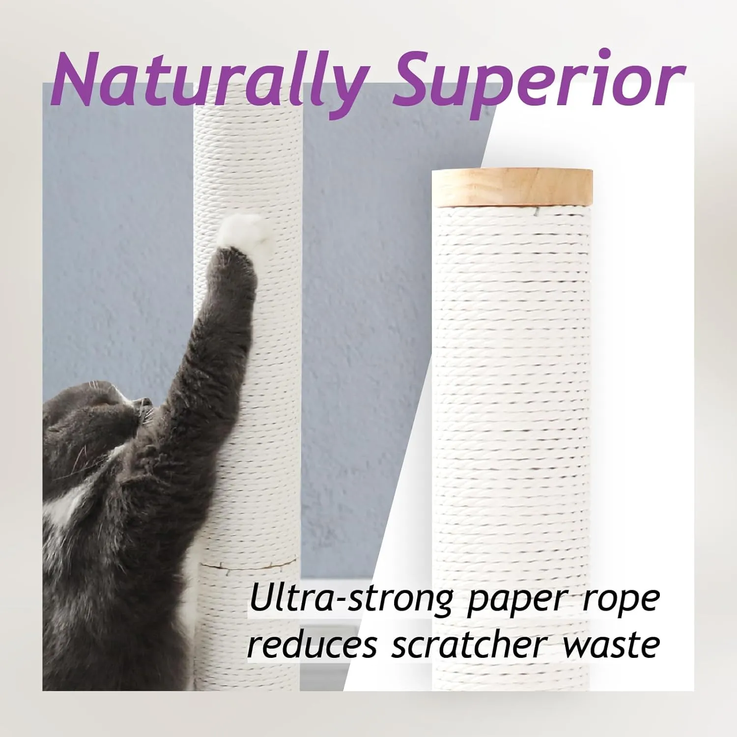 Necoichi 23.6 Tall Cat Scratching Post Kitten Scratcher Paper Rope Scratch Posts Trees with Hanging for Indoor Cats (23.6 inches for Kitty, Regular, Oak)
