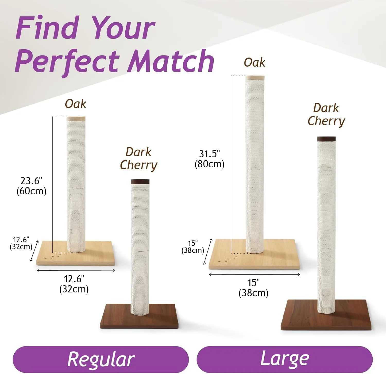 Necoichi 23.6 Tall Cat Scratching Post Kitten Scratcher Paper Rope Scratch Posts Trees with Hanging for Indoor Cats (23.6 inches for Kitty, Regular, Oak)