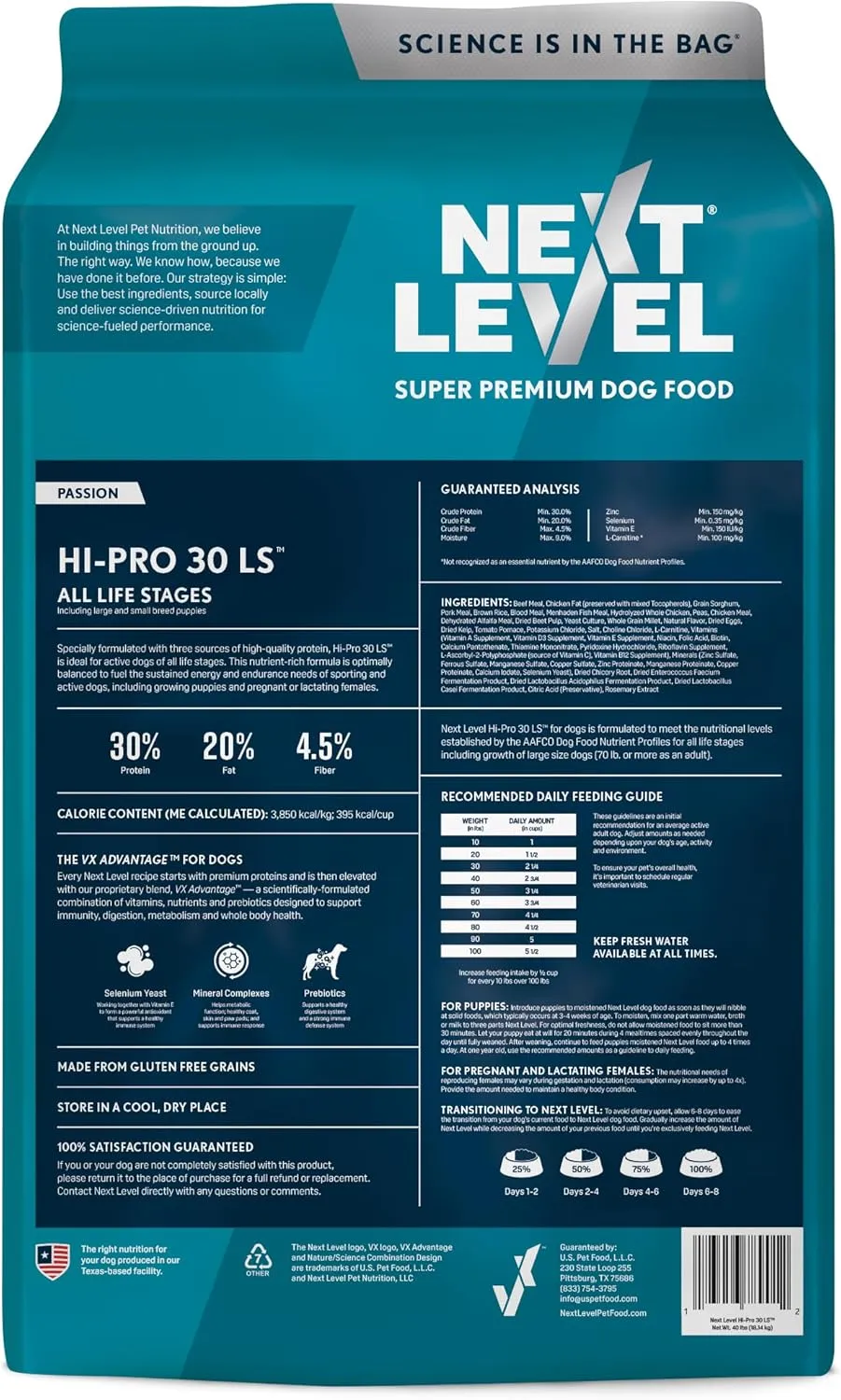 Next Level Super Premium Dog Food  HI-PRO 30 LS  Dry Kibble for Dogs for All Life Stages All Breeds  30% Protein, Gluten Free Grains - High Energy and Active Dogs & Puppies