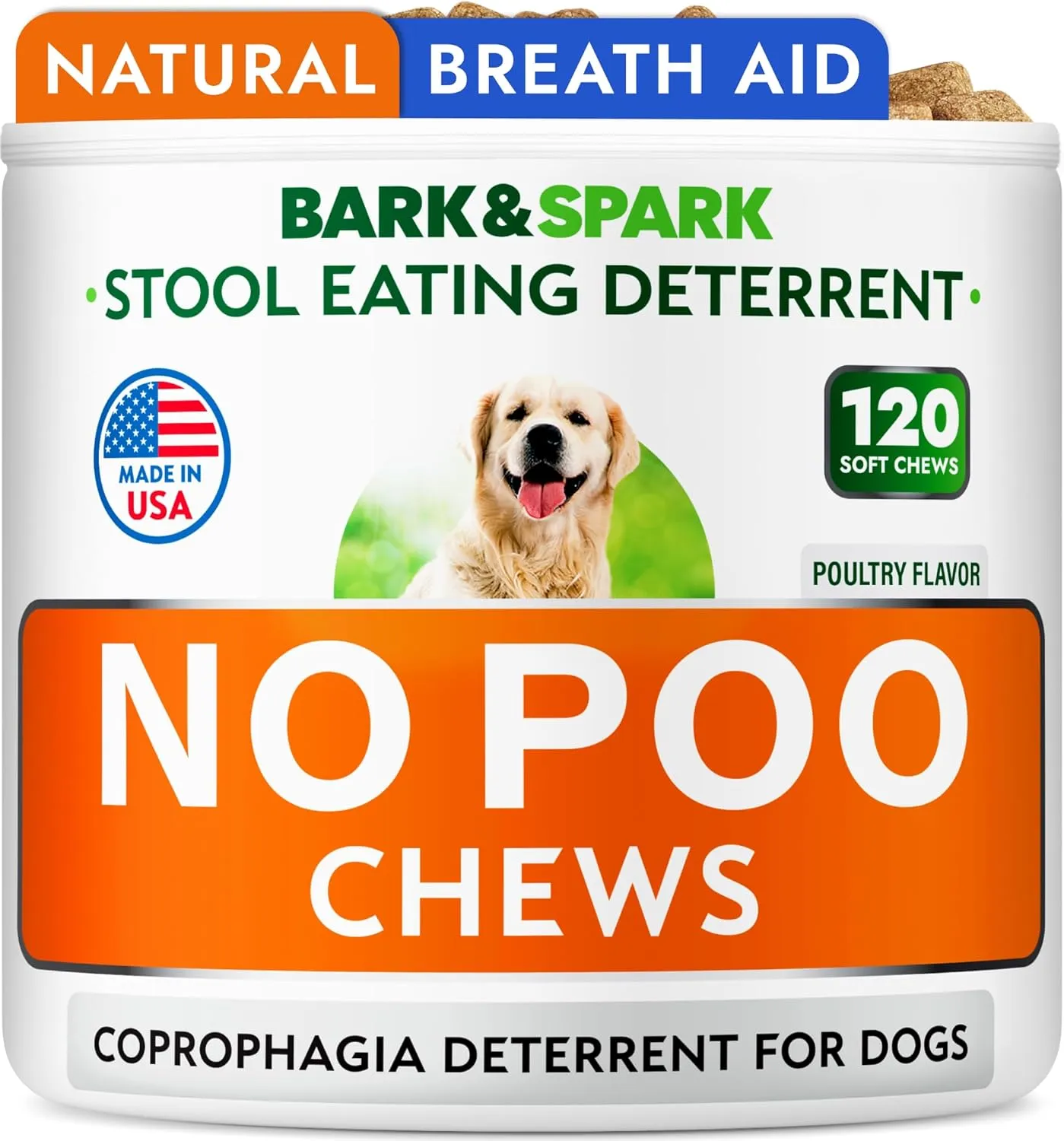 No Poo Chews for Dogs - Coprophagia & Stool Eating Deterrent with Probiotics, Digestive Enzymes & Breath Aid Support - Stop Dog Poop Eating - Made in USA - 120Ct (Poultry Flavor)