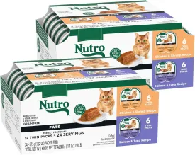 Nutro Wet Cat Food Pat Multipack: Salmon & Tuna; Chicken & Shrimp; 2.64 oz Trays (12 Count, Pack of 2)