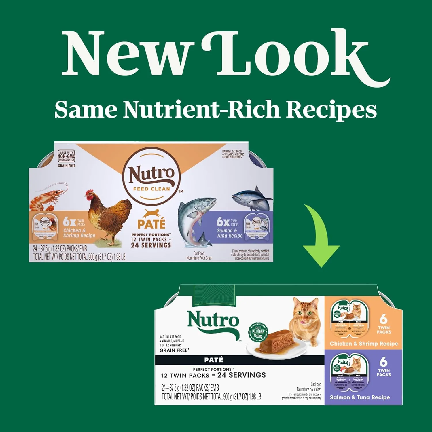 Nutro Wet Cat Food Pat Multipack: Salmon & Tuna; Chicken & Shrimp; 2.64 oz Trays (12 Count, Pack of 2)