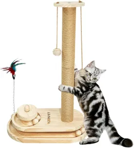 NZONPET Cats Scratching Post 34.3" Tall Scratch Post Premium Sisal Rope Scratch Posts for Kitten and Adult Cats All Natural Rope Wooden Ball Track Interactive Toy with Dangling Balls