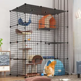 Oneluck 4-Tier 55 Inch Large Cat Cages DIY Cat Playpen Detachable Metal Wire Kennels Cat Crate Exercise Extra Place Ideal for 1-2 Cat