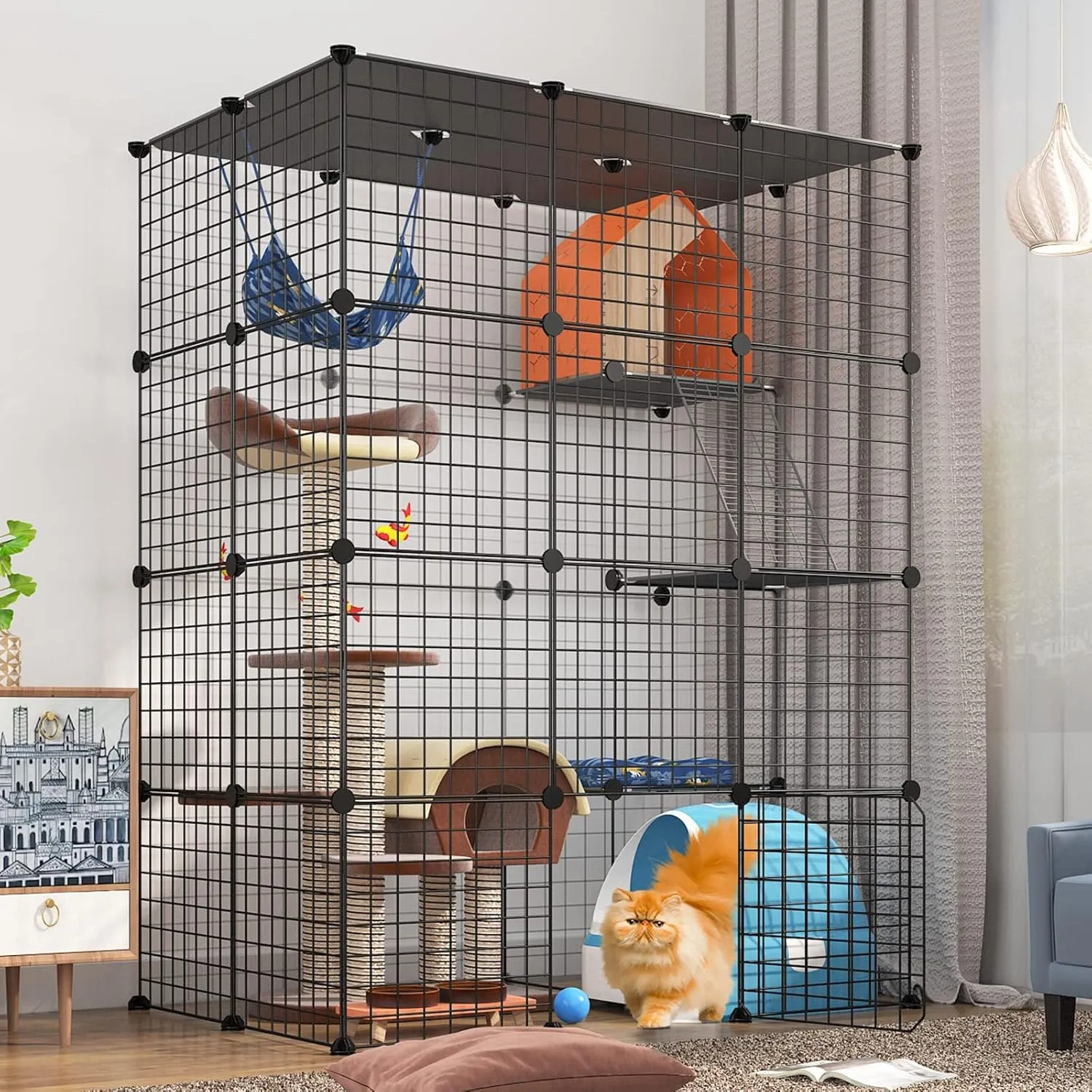 Oneluck 4-Tier 55 Inch Large Cat Cages DIY Cat Playpen Detachable Metal Wire Kennels Cat Crate Exercise Extra Place Ideal for 1-2 Cat