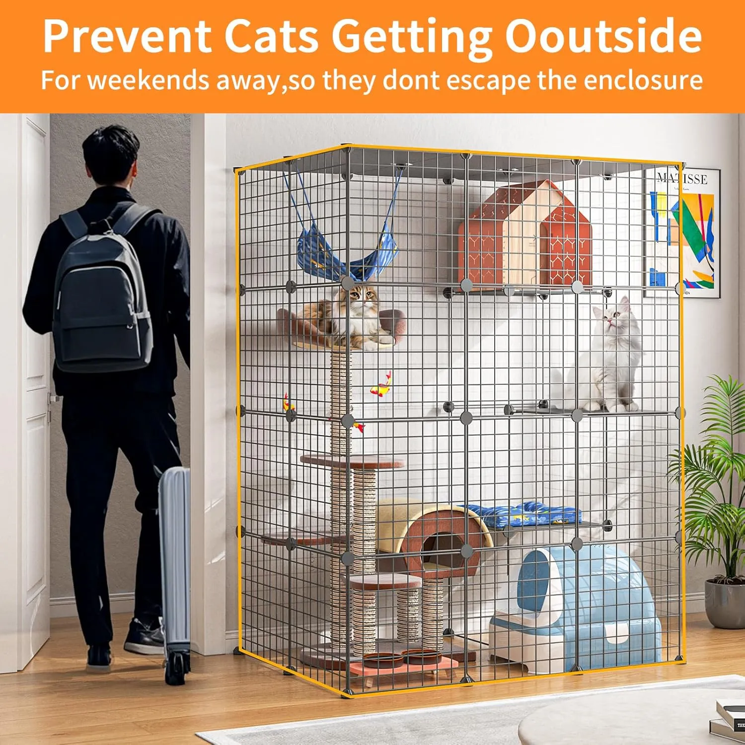 Oneluck 4-Tier 55 Inch Large Cat Cages DIY Cat Playpen Detachable Metal Wire Kennels Cat Crate Exercise Extra Place Ideal for 1-2 Cat
