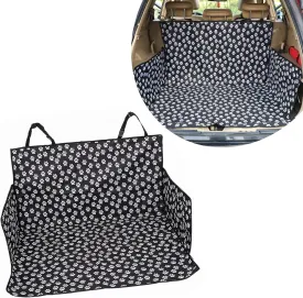 Pack-1 Car 41.3" x 61" Trunk Pet Mat, Cute Paw Decorated Dog Scratch Resistant Trunk Full Protective Case, 600D Waterproof Oxford Cloth Non-Slip Washable Accessory, Universal for Cars (Black)