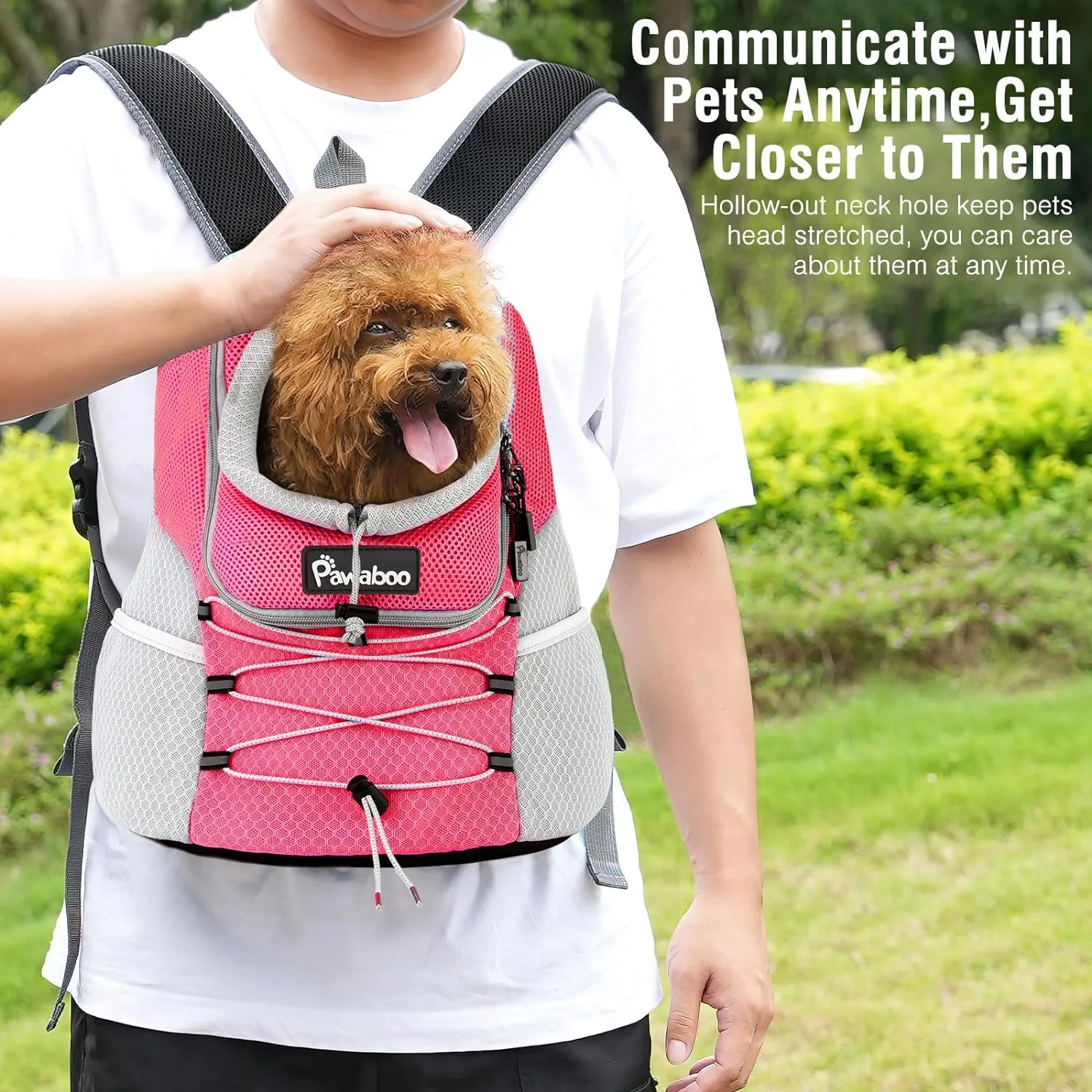 Pawaboo Pet Dog Carrier Backpack, Puppy Dog Travel Front Carrier for Small Medium Dogs Cats, Adjustable Breathable Dog Carrying Backpack with Safety Strips for Hiking, Walking (Pink M Up to 10 lbs)